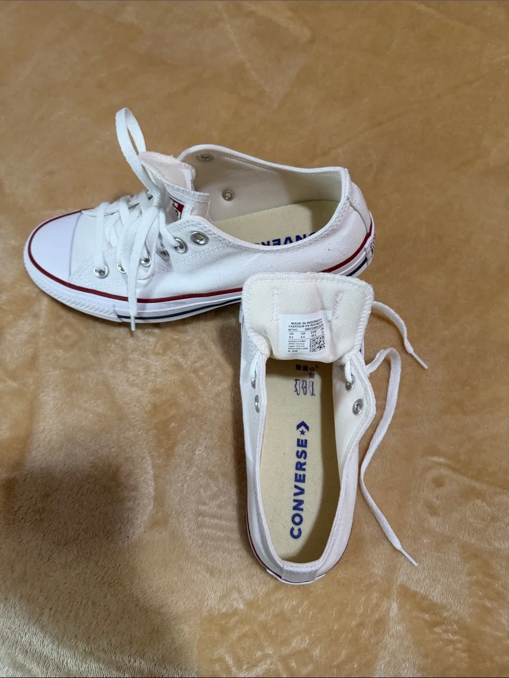 Converse women White Low-Top Canvas Sneakers with Red Stripe Accent bought it St